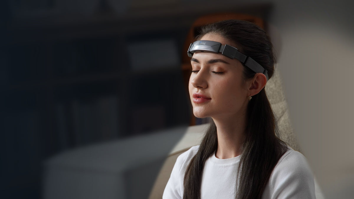 Person training with the SereniBrain EEG headband and app