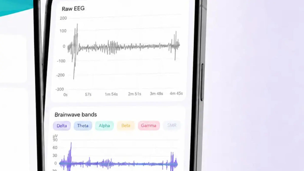 Raw EEG and supported brainwave bands shown in the SereniBrain app